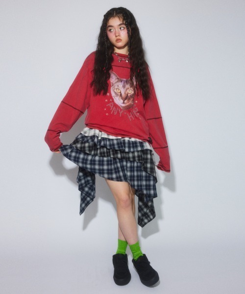 Candy Stripper（キャンディストリッパー）の「ANYTHING CAT PIGMENT トップス（Tシャツ/カットソー・レディース・チャコール/ブラウン/レッド・FREE）」の8枚目の写真