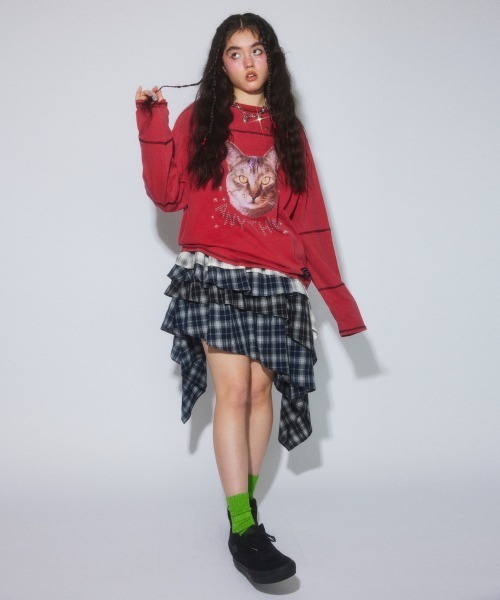 Candy Stripper（キャンディストリッパー）の「ANYTHING CAT PIGMENT トップス（Tシャツ/カットソー・レディース・チャコール/ブラウン/レッド・FREE）」の10枚目の写真