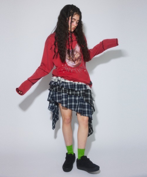 Candy Stripper（キャンディストリッパー）の「ANYTHING CAT PIGMENT トップス（Tシャツ/カットソー・レディース・チャコール/ブラウン/レッド・FREE）」の11枚目の写真