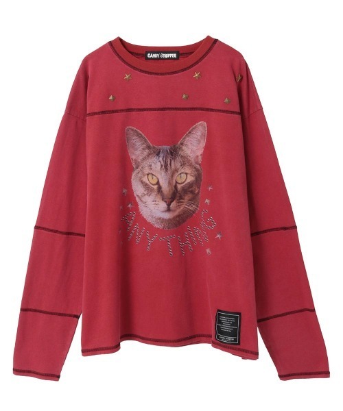Candy Stripper（キャンディストリッパー）の「ANYTHING CAT PIGMENT トップス（Tシャツ/カットソー・レディース・チャコール/ブラウン/レッド・FREE）」の16枚目の写真