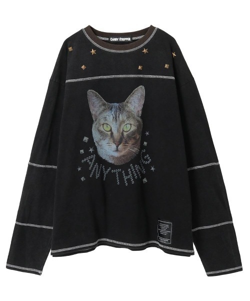Candy Stripper（キャンディストリッパー）の「ANYTHING CAT PIGMENT トップス（Tシャツ/カットソー・レディース・チャコール/ブラウン/レッド・FREE）」の17枚目の写真