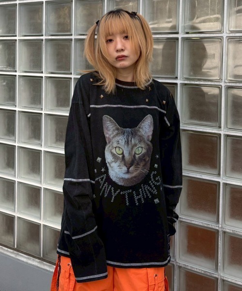 Candy Stripper（キャンディストリッパー）の「ANYTHING CAT PIGMENT トップス（Tシャツ/カットソー・レディース・チャコール/ブラウン/レッド・FREE）」の12枚目の写真