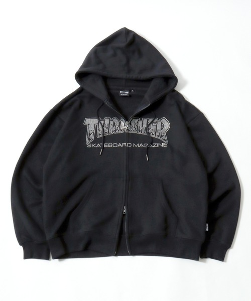 THRASHER ラインストーンパーカー セール】THRASHER（スラッシャー）ダブルジップ スウェットパーカー