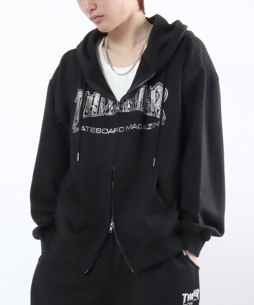 THRASHER ラインストーンパーカー セール】THRASHER（スラッシャー）ダブルジップ スウェットパーカー