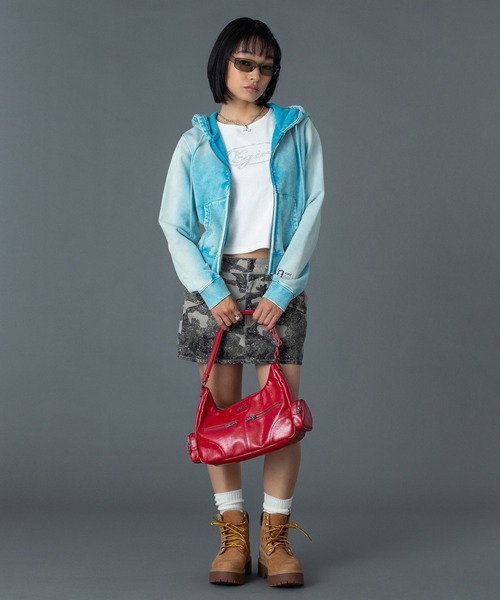 X-girl(エックスガール)の「FACE LABEL WASHED COMPACT ZIP UP SWEAT HOODIE(パーカー・レディース・ブラック/ライトブルー/ピンク・S/M)」の18枚目の写真