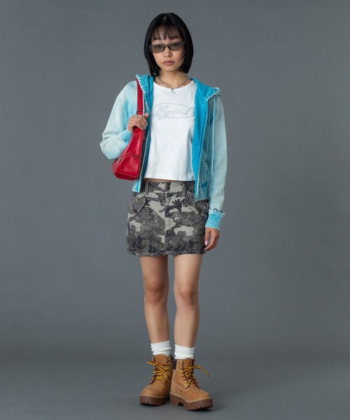 X-girl(エックスガール)の「FACE LABEL WASHED COMPACT ZIP UP SWEAT HOODIE(パーカー・レディース・ブラック/ライトブルー/ピンク・S/M)」の19枚目の写真