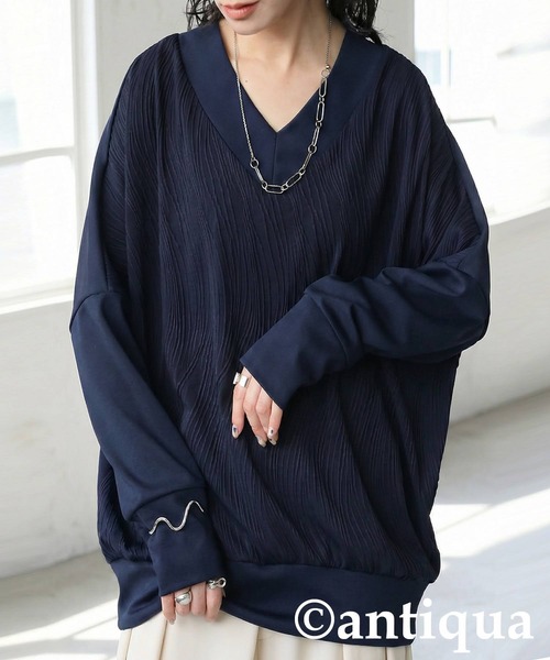 antiqua（アンティカ）の「立体柄 カットソー（Tシャツ/カットソー・レディース・ネイビー/ホワイト/ブラック・ONESIZE）」の3枚目の写真