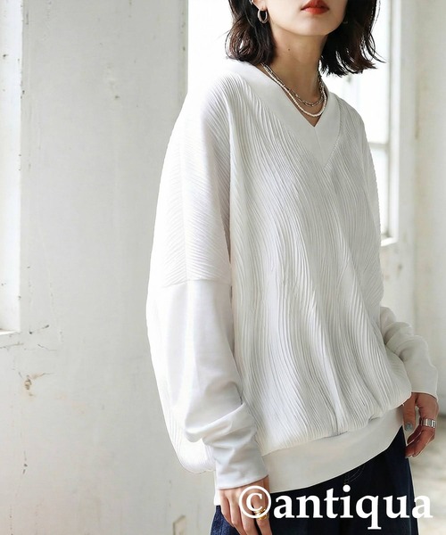 antiqua（アンティカ）の「立体柄 カットソー（Tシャツ/カットソー・レディース・ネイビー/ホワイト/ブラック・ONESIZE）」の4枚目の写真