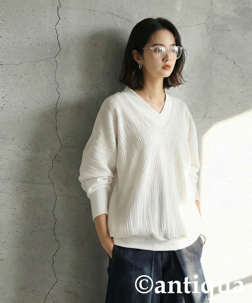antiqua（アンティカ）の「立体柄 カットソー（Tシャツ/カットソー・レディース・ネイビー/ホワイト/ブラック・ONESIZE）」の5枚目の写真