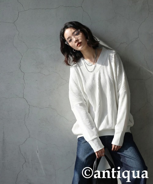 antiqua（アンティカ）の「立体柄 カットソー（Tシャツ/カットソー・レディース・ネイビー/ホワイト/ブラック・ONESIZE）」の8枚目の写真