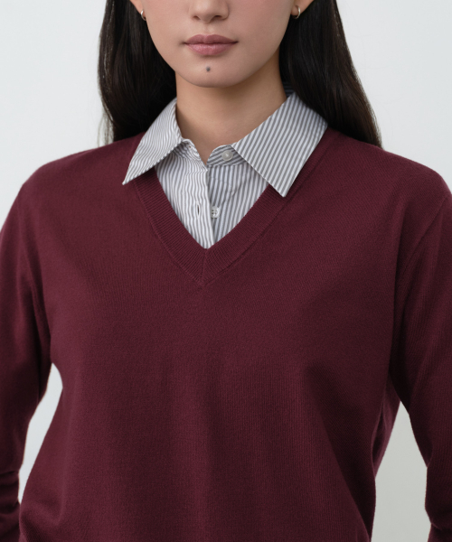 MUSINSA STANDARD WOMAN（ムシンサスタンダードウーマン）の「ウィメンズエッセンシャルVネックニット[バーガンディ]（ニット/セーター・レディース・その他・X-SMALL/SMALL/MEDIUM/LARGE）」の4枚目の写真