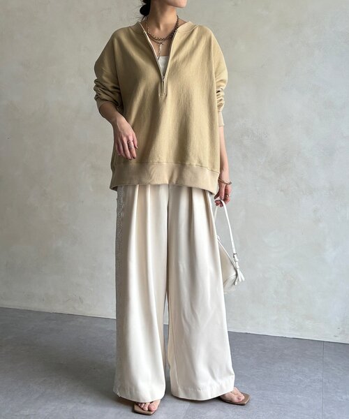 DouDou（ドゥドゥ）の「サイドレースタックワイドパンツ（その他パンツ・レディース・チャコールグレー/アイボリー・FREE/TM）」の5枚目の写真