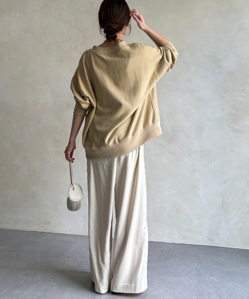 DouDou（ドゥドゥ）の「サイドレースタックワイドパンツ（その他パンツ・レディース・チャコールグレー/アイボリー・FREE/TM）」の7枚目の写真