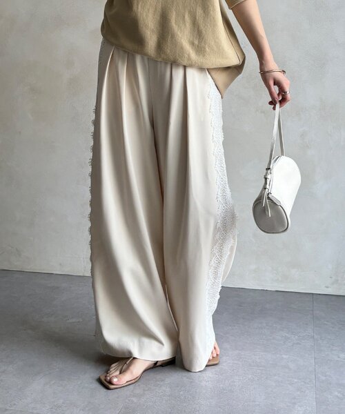 DouDou（ドゥドゥ）の「サイドレースタックワイドパンツ（その他パンツ・レディース・チャコールグレー/アイボリー・FREE/TM）」の9枚目の写真