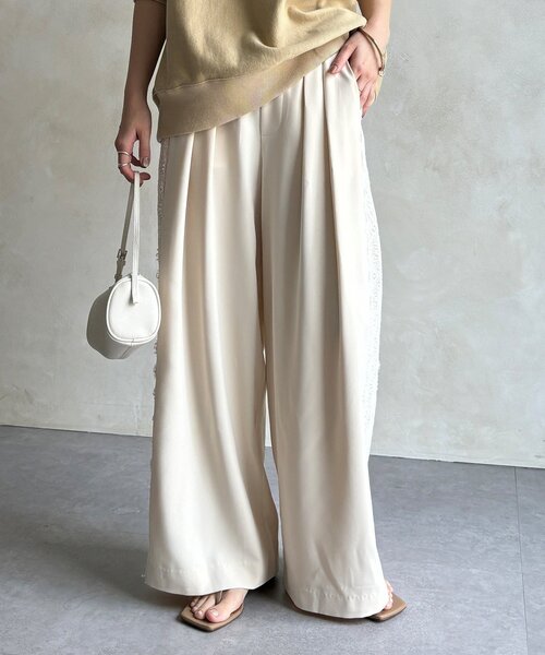 DouDou（ドゥドゥ）の「サイドレースタックワイドパンツ（その他パンツ・レディース・チャコールグレー/アイボリー・FREE/TM）」の10枚目の写真