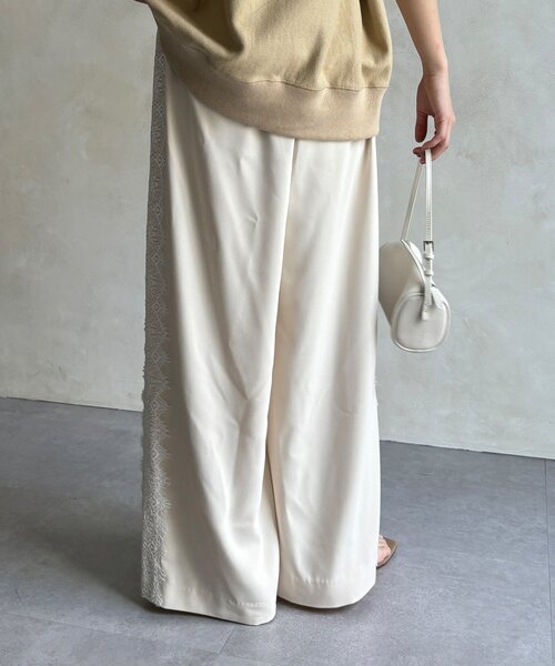 DouDou（ドゥドゥ）の「サイドレースタックワイドパンツ（その他パンツ・レディース・チャコールグレー/アイボリー・FREE/TM）」の12枚目の写真