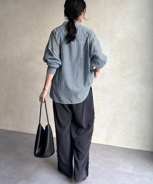 DouDou（ドゥドゥ）の「サイドレースタックワイドパンツ（その他パンツ・レディース・チャコールグレー/アイボリー・FREE/TM）」の17枚目の写真