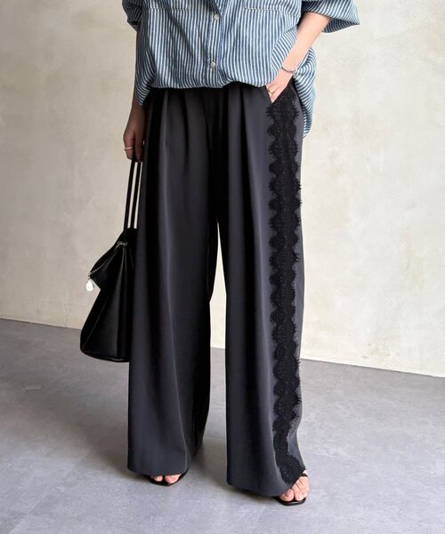 DouDou（ドゥドゥ）の「サイドレースタックワイドパンツ（その他パンツ・レディース・チャコールグレー/アイボリー・FREE/TM）」の18枚目の写真