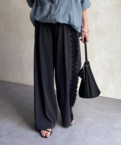 DouDou（ドゥドゥ）の「サイドレースタックワイドパンツ（その他パンツ・レディース・チャコールグレー/アイボリー・FREE/TM）」の20枚目の写真