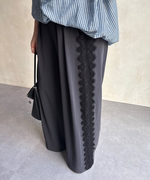 DouDou（ドゥドゥ）の「サイドレースタックワイドパンツ（その他パンツ・レディース・チャコールグレー/アイボリー・FREE/TM）」の22枚目の写真