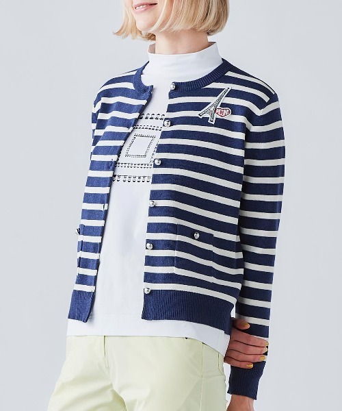 Picone CLUB(ピッコーネクラブ)の「コットン混ボーダーニットカーディガン(カーディガン/ボレロ・レディース・ブラック/ネイビー/グリーン・9号/11号)」の10枚目の写真
