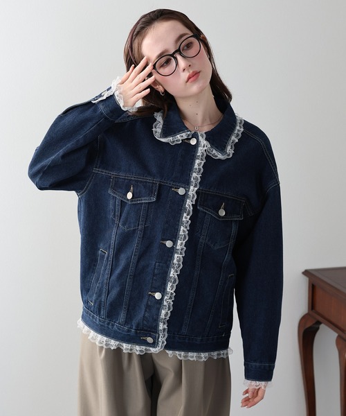 BLUEEAST（ブルーイースト）の「レースドッキングデニムジャケット（デニムジャケット・レディース・ブルー/ネイビー・MEDIUM）」の2枚目の写真
