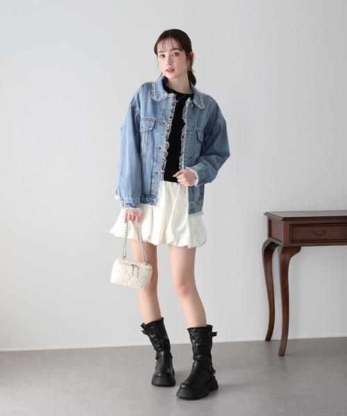 BLUEEAST（ブルーイースト）の「レースドッキングデニムジャケット（デニムジャケット・レディース・ブルー/ネイビー・MEDIUM）」の8枚目の写真