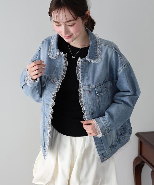 BLUEEAST（ブルーイースト）の「レースドッキングデニムジャケット（デニムジャケット・レディース・ブルー/ネイビー・MEDIUM）」の3枚目の写真
