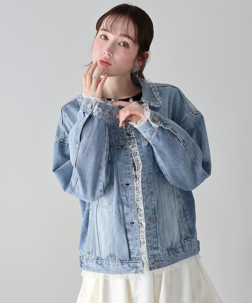 BLUEEAST（ブルーイースト）の「レースドッキングデニムジャケット（デニムジャケット・レディース・ブルー/ネイビー・MEDIUM）」の4枚目の写真