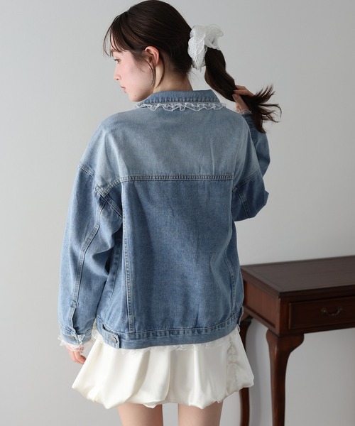 BLUEEAST（ブルーイースト）の「レースドッキングデニムジャケット（デニムジャケット・レディース・ブルー/ネイビー・MEDIUM）」の5枚目の写真
