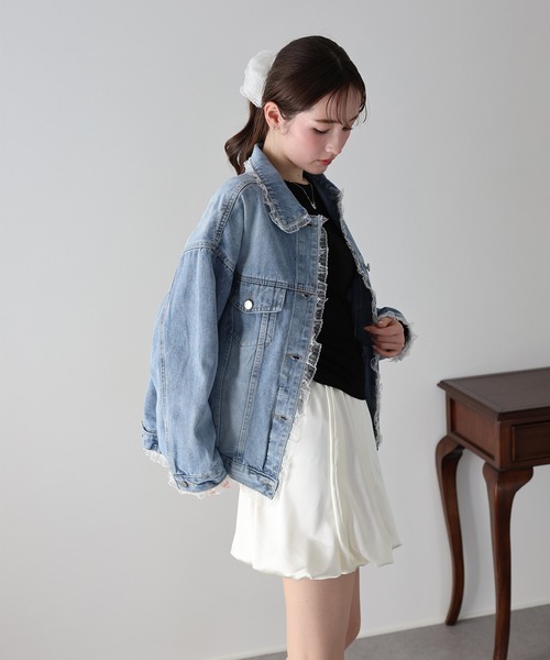 BLUEEAST（ブルーイースト）の「レースドッキングデニムジャケット（デニムジャケット・レディース・ブルー/ネイビー・MEDIUM）」の6枚目の写真