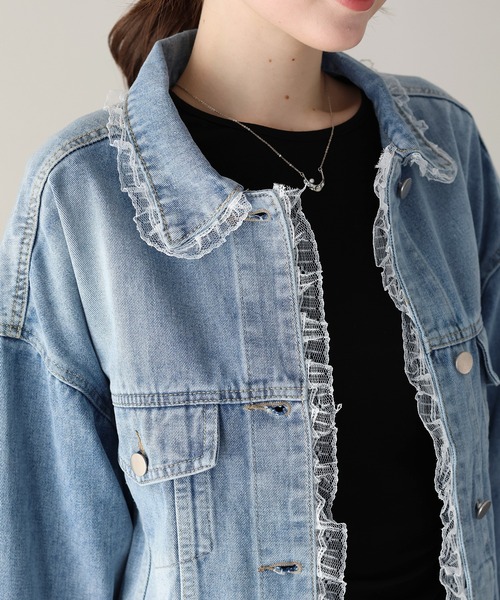 BLUEEAST（ブルーイースト）の「レースドッキングデニムジャケット（デニムジャケット・レディース・ブルー/ネイビー・MEDIUM）」の7枚目の写真