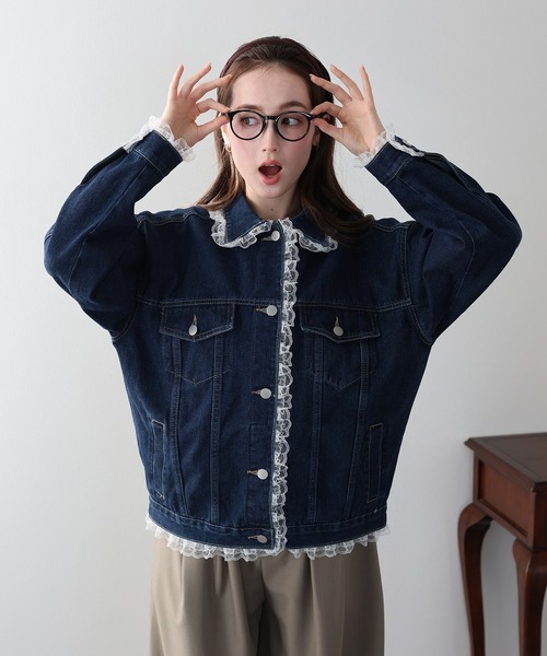 BLUEEAST（ブルーイースト）の「レースドッキングデニムジャケット（デニムジャケット・レディース・ブルー/ネイビー・MEDIUM）」の10枚目の写真