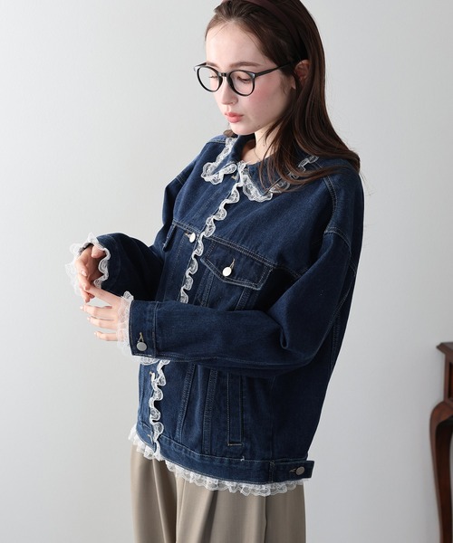 BLUEEAST（ブルーイースト）の「レースドッキングデニムジャケット（デニムジャケット・レディース・ブルー/ネイビー・MEDIUM）」の11枚目の写真