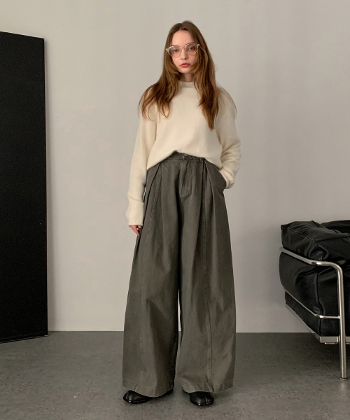 VASCARA(バスカラ)の「Inverted Pleats Wide Half-Banding Pants (2colors)(その他パンツ・レディース・チャコール/カーキ・SMALL/MEDIUM/LARGE)」の4枚目の写真