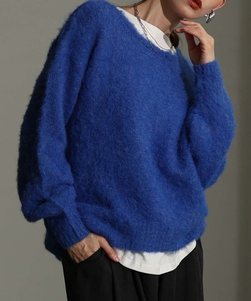 Sawa a la mode(サワアラモード)の「ソフトシャギーボートネックプルオーバー(ニット/セーター・レディース・ブラウン/オレンジ/ブルー・FREE)」の1枚目の写真