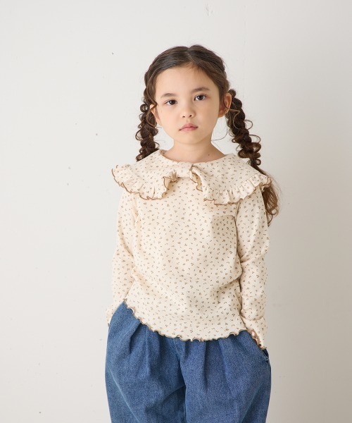 riziere(リジェール)の「花柄ポインテルリボンモチーフプルオーバー(Tシャツ/カットソー・キッズ・アイボリー/ライトグレー・150/140/130/120/110/100/90)」の5枚目の写真