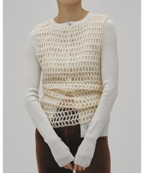 TODAYFUL（トゥデイフル）の「Mohair Mesh Vest（ベスト・レディース・アイボリー/ミント/チャコールグレー/ベビーピンク・FREE）」の6枚目の写真