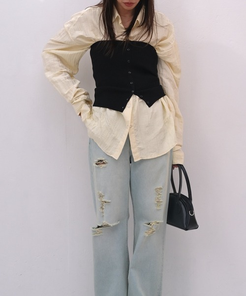 AKTE（アクテ）の「ニットビスチェ（ニット/セーター・レディース・ライトベージュ/ブラック・FREE）」の5枚目の写真