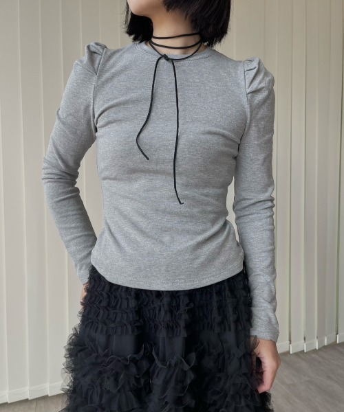 AMAIL（アマイル）の「Puff Sleeve Top（Tシャツ/カットソー・レディース・グレー/ブラック・FREE）」の2枚目の写真