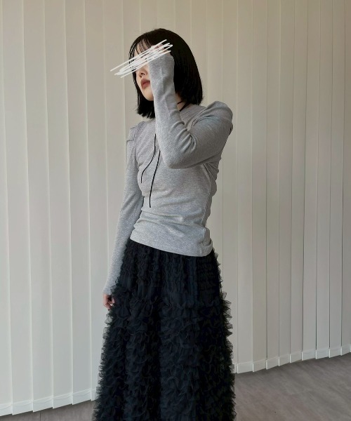 AMAIL（アマイル）の「Puff Sleeve Top（Tシャツ/カットソー・レディース・グレー/ブラック・FREE）」の13枚目の写真