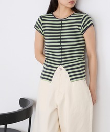 【forksy.】【Robert P. Miller/ ロバート ピー ミラー】センタースリット ボーダー パネルリブ Tシャツ