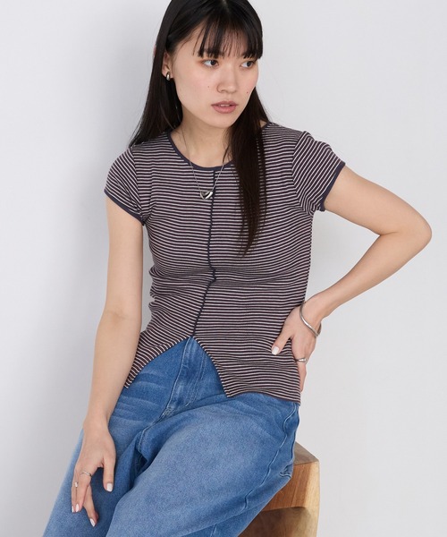 MILLER(ミラー)の「【forksy.】【Robert P. Miller/ ロバート ピー ミラー】センタースリット ボーダー パネルリブ Tシャツ(Tシャツ/カットソー・レディース・ブラウン系/グリーン系/ブルー系/ブラック系・FREE)」の5枚目の写真