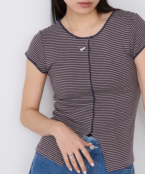 MILLER(ミラー)の「【forksy.】【Robert P. Miller/ ロバート ピー ミラー】センタースリット ボーダー パネルリブ Tシャツ(Tシャツ/カットソー・レディース・ブラウン系/グリーン系/ブルー系/ブラック系・FREE)」の10枚目の写真