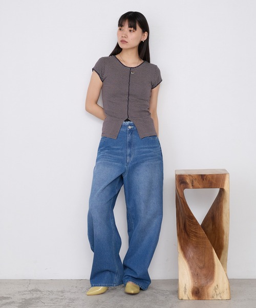 MILLER(ミラー)の「【forksy.】【Robert P. Miller/ ロバート ピー ミラー】センタースリット ボーダー パネルリブ Tシャツ(Tシャツ/カットソー・レディース・ブラウン系/グリーン系/ブルー系/ブラック系・FREE)」の12枚目の写真
