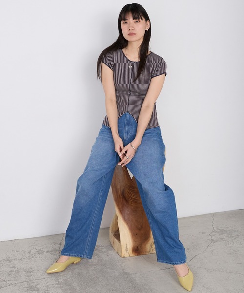 MILLER(ミラー)の「【forksy.】【Robert P. Miller/ ロバート ピー ミラー】センタースリット ボーダー パネルリブ Tシャツ(Tシャツ/カットソー・レディース・ブラウン系/グリーン系/ブルー系/ブラック系・FREE)」の14枚目の写真