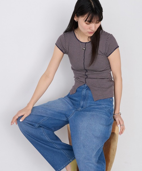 MILLER(ミラー)の「【forksy.】【Robert P. Miller/ ロバート ピー ミラー】センタースリット ボーダー パネルリブ Tシャツ(Tシャツ/カットソー・レディース・ブラウン系/グリーン系/ブルー系/ブラック系・FREE)」の15枚目の写真