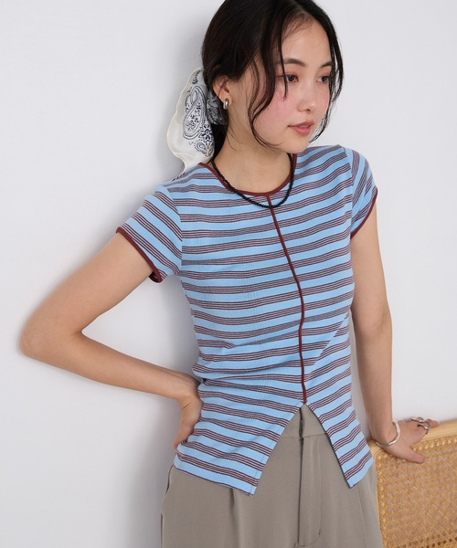 MILLER(ミラー)の「【forksy.】【Robert P. Miller/ ロバート ピー ミラー】センタースリット ボーダー パネルリブ Tシャツ(Tシャツ/カットソー・レディース・ブラウン系/グリーン系/ブルー系/ブラック系・FREE)」の16枚目の写真