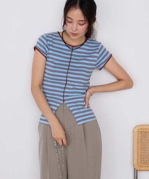 MILLER(ミラー)の「【forksy.】【Robert P. Miller/ ロバート ピー ミラー】センタースリット ボーダー パネルリブ Tシャツ(Tシャツ/カットソー・レディース・ブラウン系/グリーン系/ブルー系/ブラック系・FREE)」の17枚目の写真