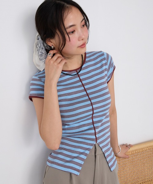 MILLER(ミラー)の「【forksy.】【Robert P. Miller/ ロバート ピー ミラー】センタースリット ボーダー パネルリブ Tシャツ(Tシャツ/カットソー・レディース・ブラウン系/グリーン系/ブルー系/ブラック系・FREE)」の20枚目の写真